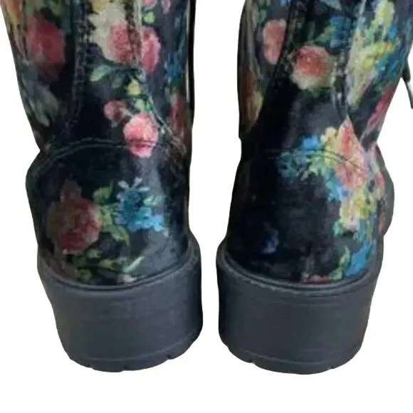 STEVE MADDEN Velvet Floral REX Combat Boots 90s Grunge Punk Alternative SZ 7.5