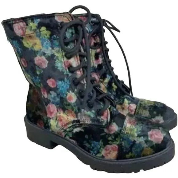 STEVE MADDEN Velvet Floral REX Combat Boots 90s Grunge Punk Alternative SZ 7.5