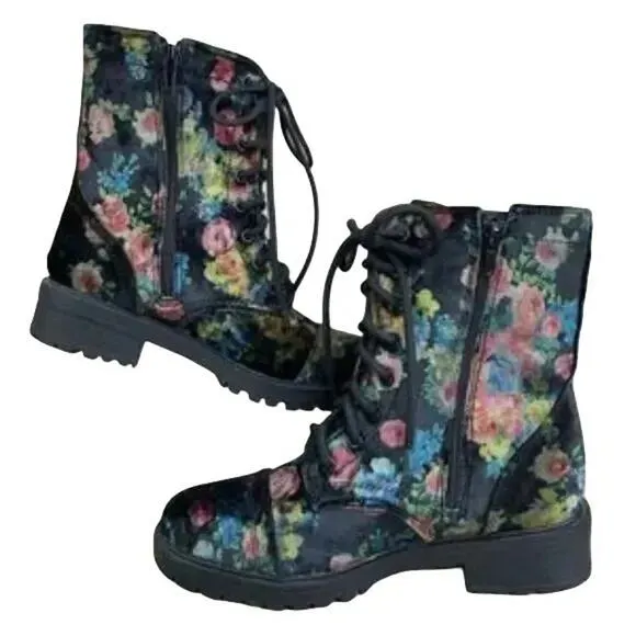 STEVE MADDEN Velvet Floral REX Combat Boots 90s Grunge Punk Alternative SZ 7.5