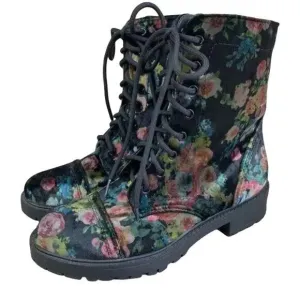 STEVE MADDEN Velvet Floral REX Combat Boots 90s Grunge Punk Alternative SZ 7.5