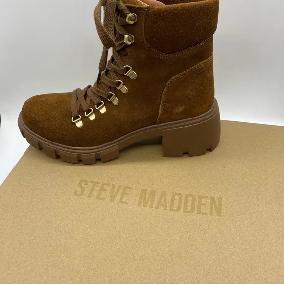 Steve Madden Women's Hint Brown Suede Lace Up Combat Boots Size 8.5M