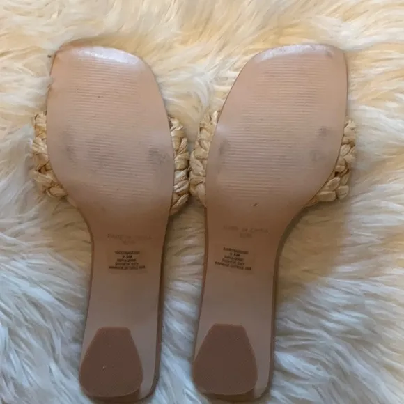 Steve Madden Women’s SAGED Straw Wooden Open Toe Slip On Sandals Size 9.5