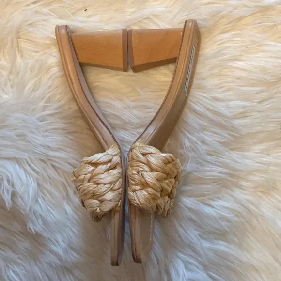 Steve Madden Women’s SAGED Straw Wooden Open Toe Slip On Sandals Size 9.5