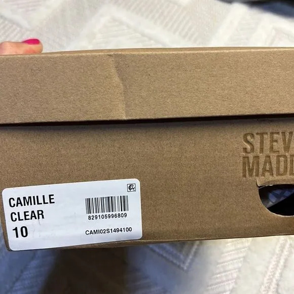 Steve Madden - Camille Lucite Clear Ankle Strap Block Heel Dress Sandals