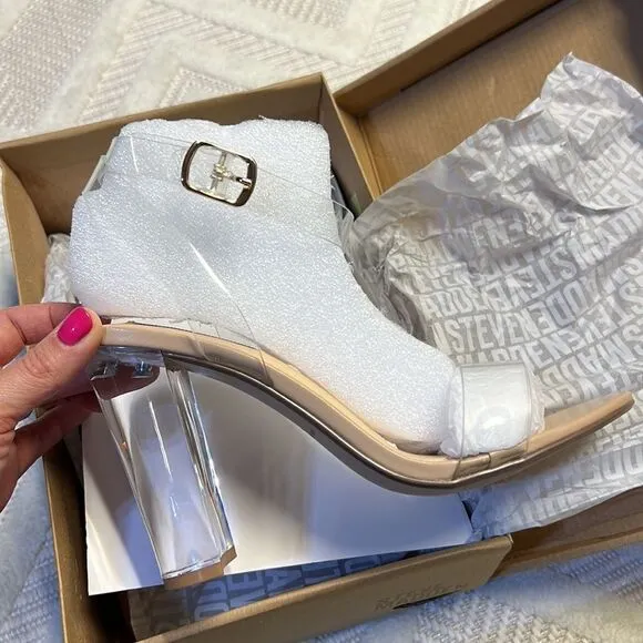 Steve Madden - Camille Lucite Clear Ankle Strap Block Heel Dress Sandals