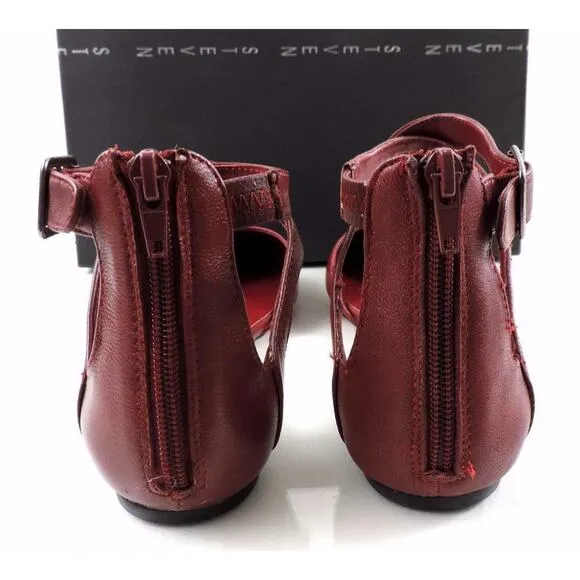 Steven By STEVE MADDEN Elina Ankle Strap Flat Sandal Leather Red Size 9.5