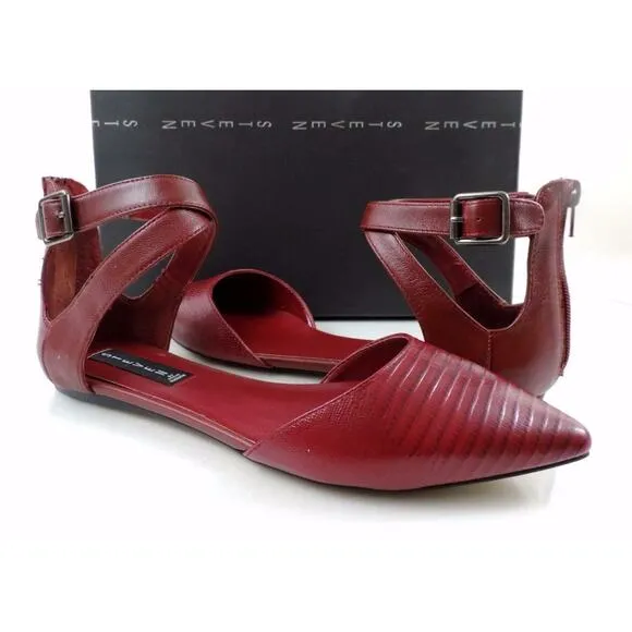 Steven By STEVE MADDEN Elina Ankle Strap Flat Sandal Leather Red Size 9.5