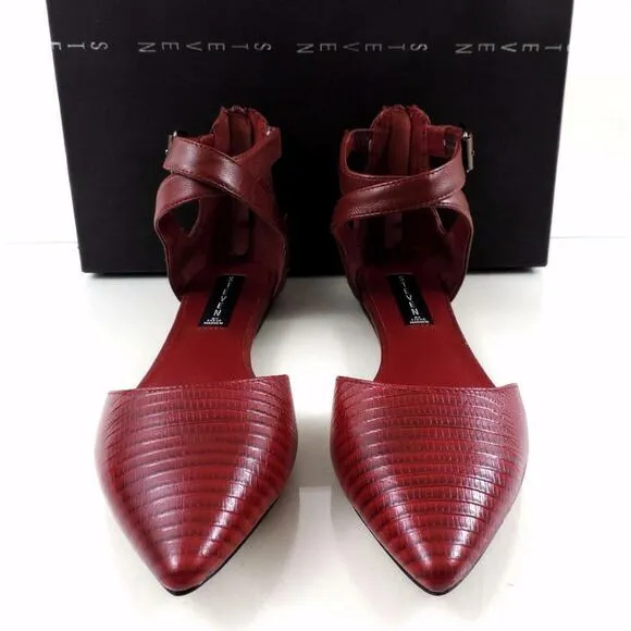 Steven By STEVE MADDEN Elina Ankle Strap Flat Sandal Leather Red Size 9.5