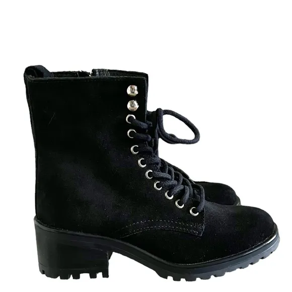 Steven By Steve Madden NEW Grandy Lace Up Combat Boots In Black Suede Size 8.5