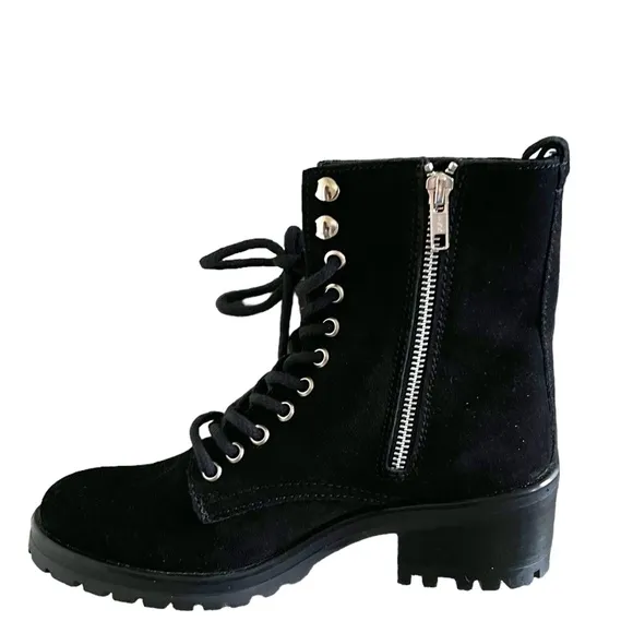 Steven By Steve Madden NEW Grandy Lace Up Combat Boots In Black Suede Size 8.5