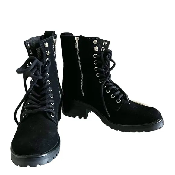 Steven By Steve Madden NEW Grandy Lace Up Combat Boots In Black Suede Size 8.5