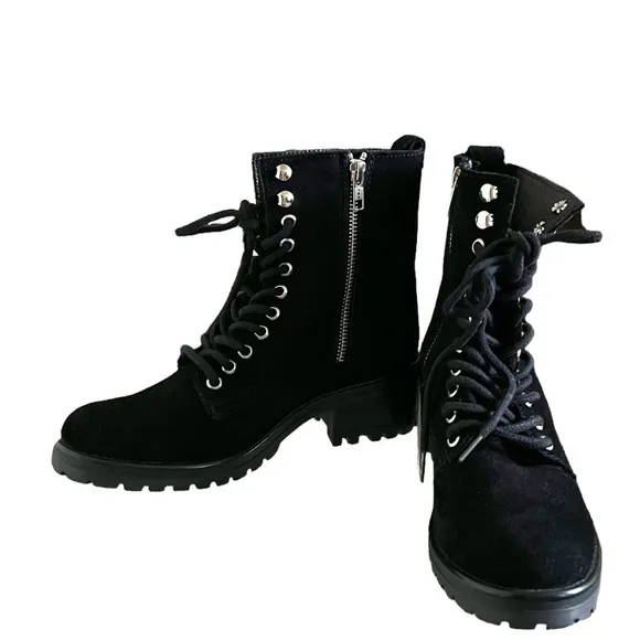 Steven By Steve Madden NEW Grandy Lace Up Combat Boots In Black Suede Size 8.5