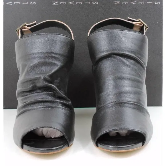 Steven by Steve Madden Saliem Leather Peep toe Dress Sandals Heel Black Size 10