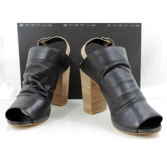 Steven by Steve Madden Saliem Leather Peep toe Dress Sandals Heel Black Size 10