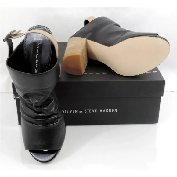 Steven by Steve Madden Saliem Leather Peep toe Dress Sandals Heel Black Size 10