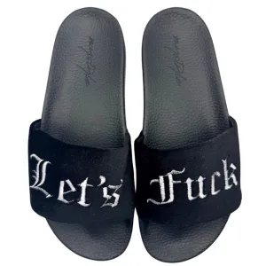 Straight up Mens Velour Verbiage embroidered SLIDE SANDALS