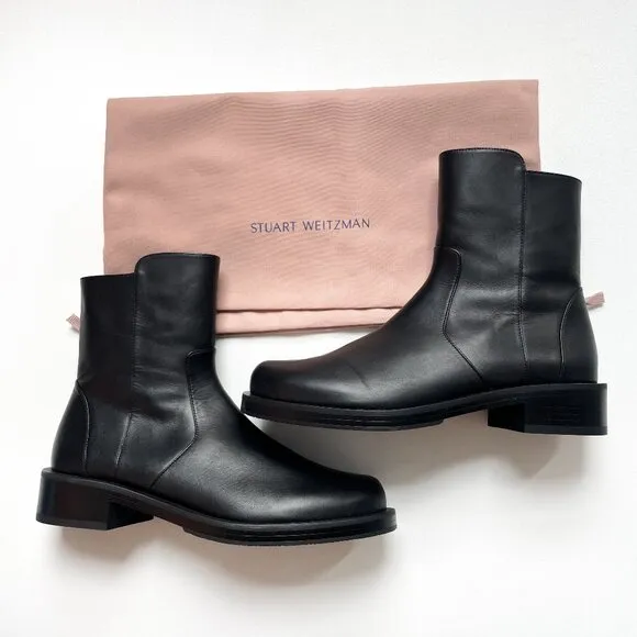 Stuart Weitzman 5050 Bold Ankle Boots Calfskin Black Size EU 38 US 7.5 NEW