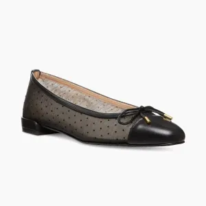 Stuart Weitzman Black Leather Pin Dot &amp; Mesh Bow Cap-Toe Ballet Flats. Size 11.