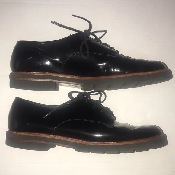 Stuart Weitzman Black‎ Metro Lace Up Oxford Brogues Flats