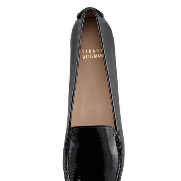 Stuart Weitzman black patent leather driving moccasins flats loafers Mach 1 7.5