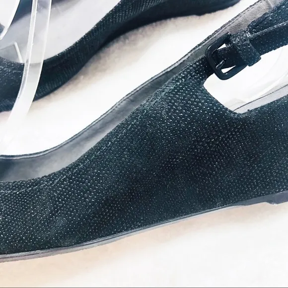 Stuart Weitzman black peep toe wedge sandals sz 8