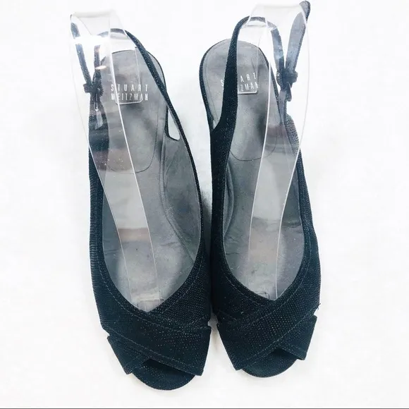 Stuart Weitzman black peep toe wedge sandals sz 8