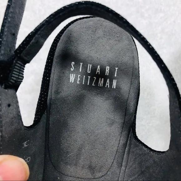 Stuart Weitzman black peep toe wedge sandals sz 8