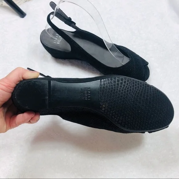 Stuart Weitzman black peep toe wedge sandals sz 8