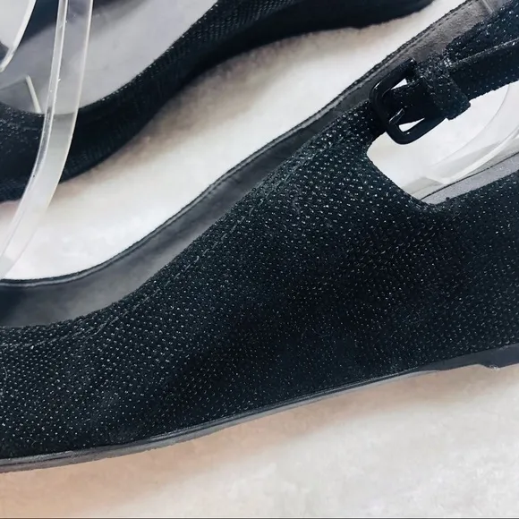 Stuart Weitzman black peep toe wedge sandals sz 8