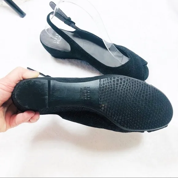 Stuart Weitzman black peep toe wedge sandals sz 8