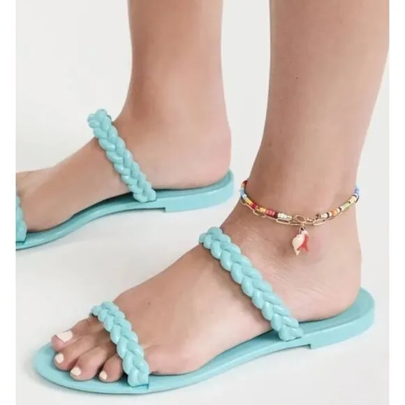 Stuart Weitzman Braida Sawyer Slip on Jelly Sandal Blue US 10