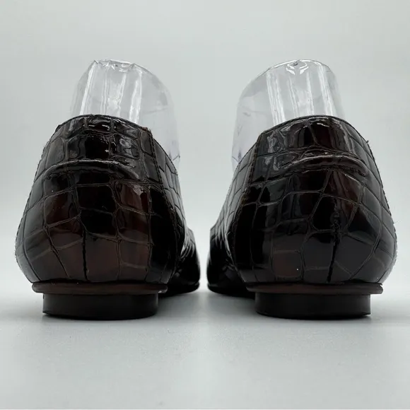 Stuart Weitzman Brown Leather Croc Embossed Pointed Toe Flats Size 8 M