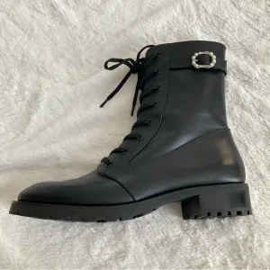 Stuart Weitzman Dazzle leather ankle combat boots pearl accent size 7.5