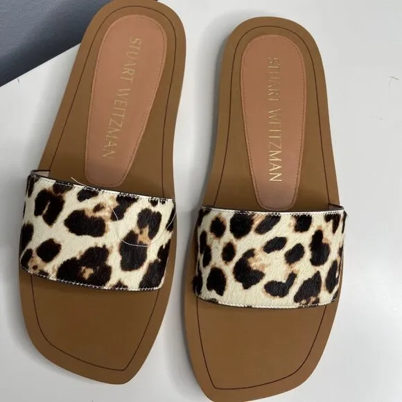 STUART WEITZMAN delilah leopard print calf hair slides size 39 or 8.5