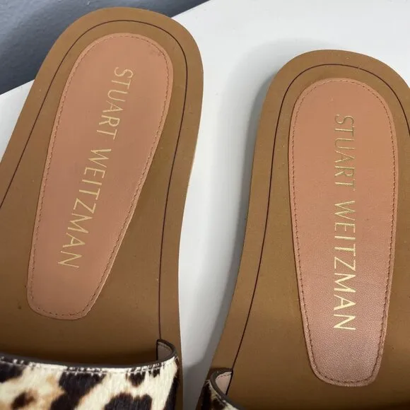 STUART WEITZMAN delilah leopard print calf hair slides size 39 or 8.5