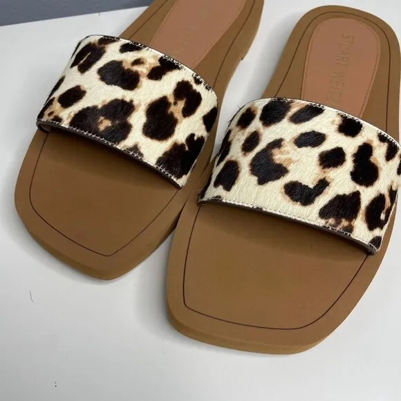 STUART WEITZMAN delilah leopard print calf hair slides size 39 or 8.5