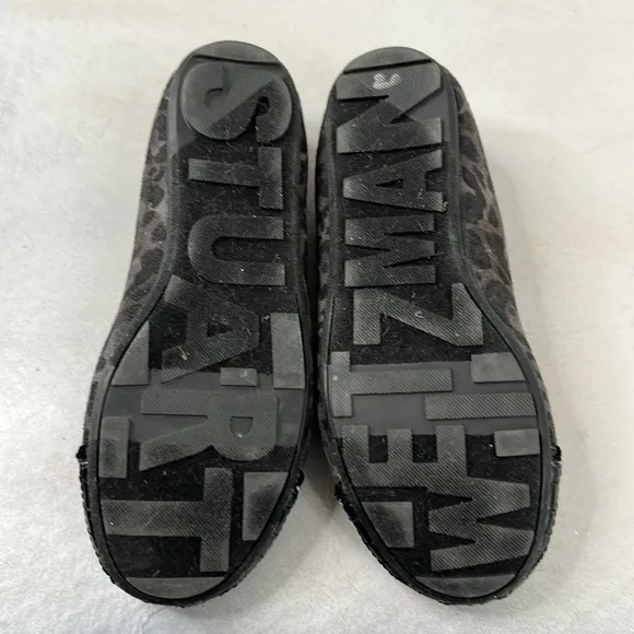 Stuart Weitzman Fannie Quilted Girls Leopard Ballet Flats Chain