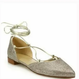 Stuart Weitzman Gold Glitter Ankle Wrap Gilligan Flats