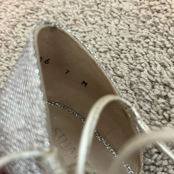Stuart Weitzman Gold Glitter Ankle Wrap Gilligan Flats