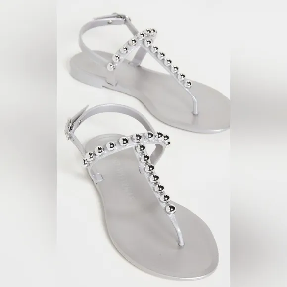 STUART WEITZMAN Goldie Metallic Bead T-Strap Jelly Sandals Size 6