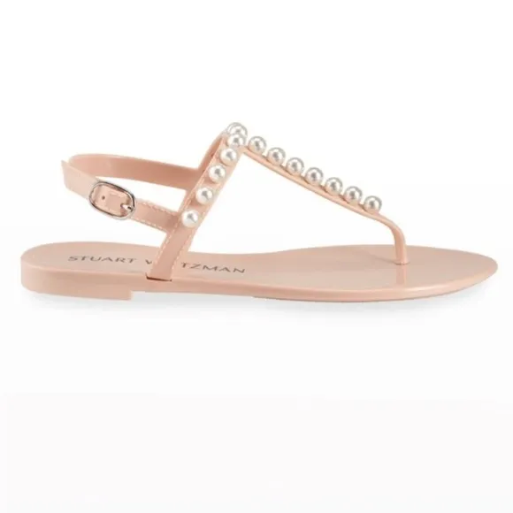 Stuart Weitzman Goldie Pearly Stud Jelly Sandals Sz 5 Luxury Summer Resortwear