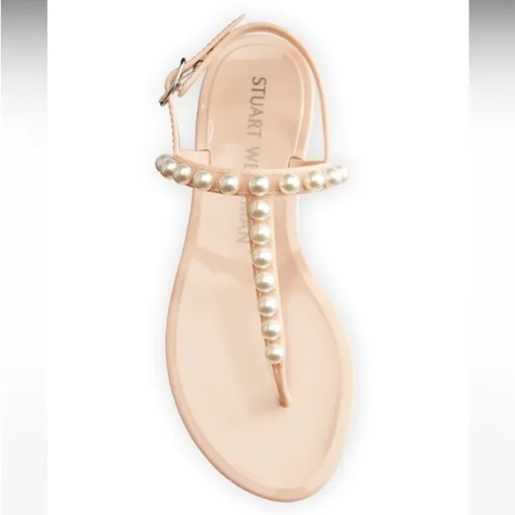 Stuart Weitzman Goldie Pearly Stud Jelly Sandals Sz 5 Luxury Summer Resortwear