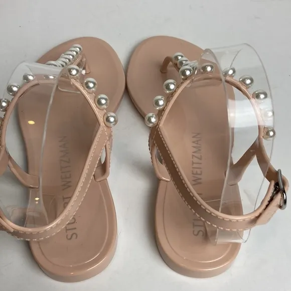 Stuart Weitzman Goldie Pearly Stud Jelly Sandals Sz 5 Luxury Summer Resortwear