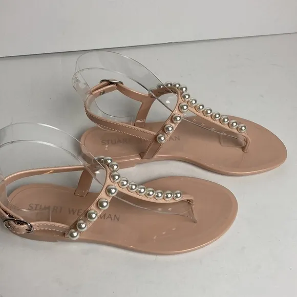 Stuart Weitzman Goldie Pearly Stud Jelly Sandals Sz 5 Luxury Summer Resortwear