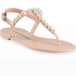 Stuart Weitzman Goldie Pearly Stud Jelly Sandals Sz 5 Luxury Summer Resortwear