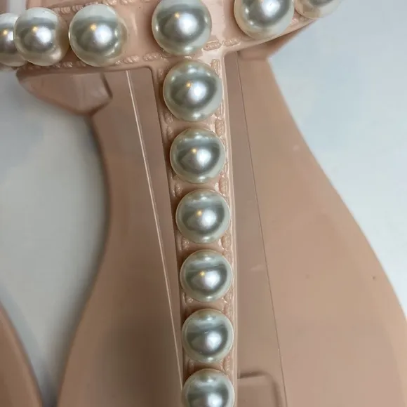 Stuart Weitzman Goldie Pearly Stud Jelly Sandals Sz 5 Luxury Summer Resortwear