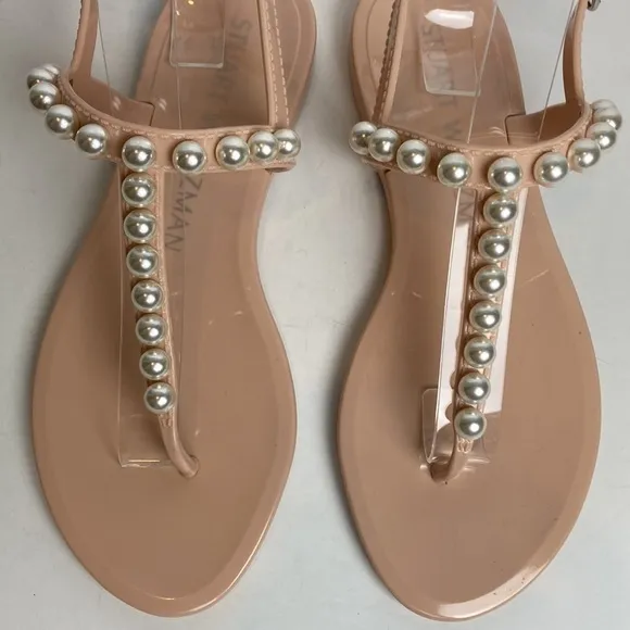 Stuart Weitzman Goldie Pearly Stud Jelly Sandals Sz 5 Luxury Summer Resortwear