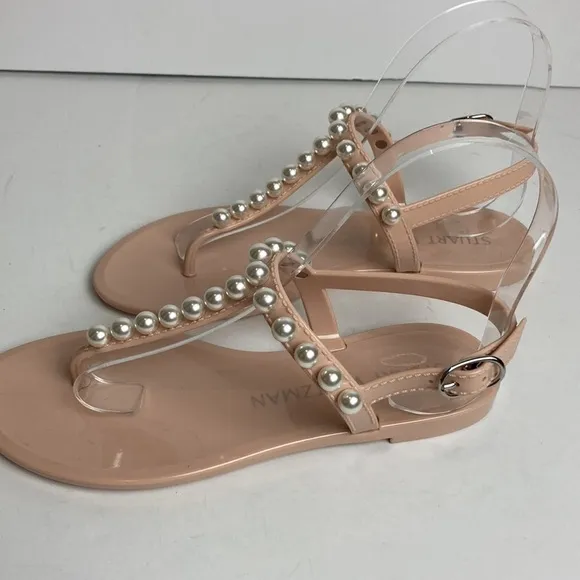 Stuart Weitzman Goldie Pearly Stud Jelly Sandals Sz 5 Luxury Summer Resortwear