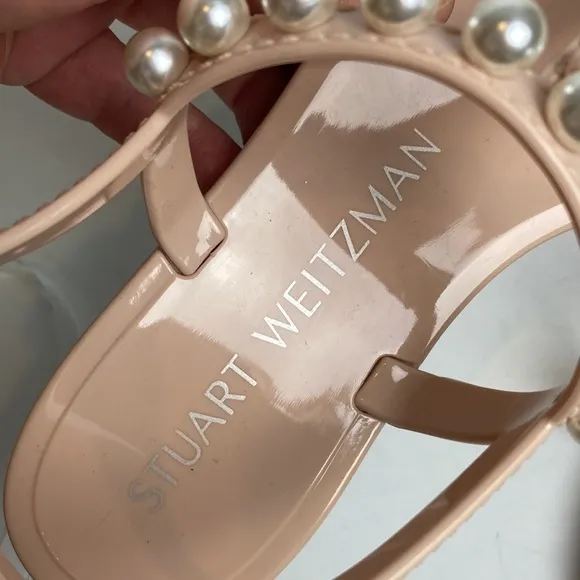 Stuart Weitzman Goldie Pearly Stud Jelly Sandals Sz 5 Luxury Summer Resortwear