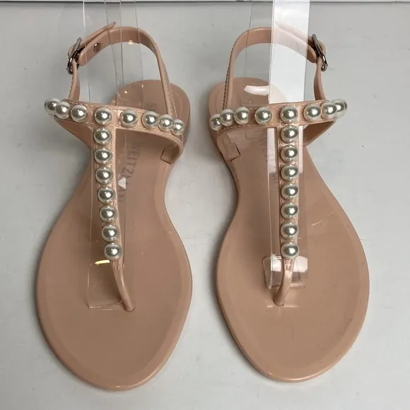 Stuart Weitzman Goldie Pearly Stud Jelly Sandals Sz 5 Luxury Summer Resortwear